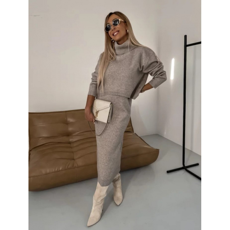 2024 Autumn Winter New European American Cross-Border Women's Lazy Style Knitted Sweater Elegant Half Skirt_voghion.com