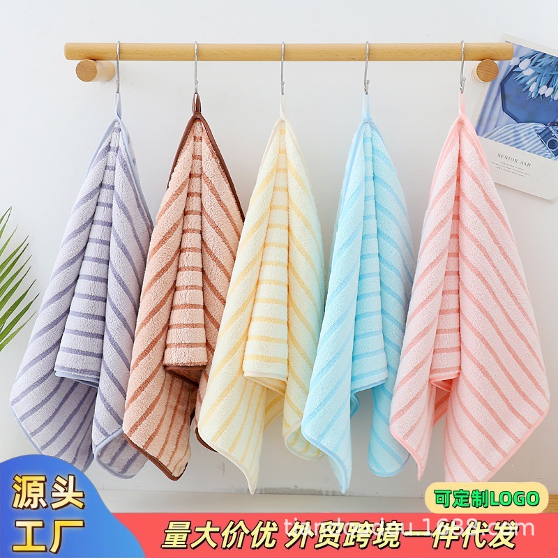 컬러풀한 테두리가 있는 고밀도 산호 벨벳 세안용 걸이형 두꺼운 수건, 가정용 수건 도매