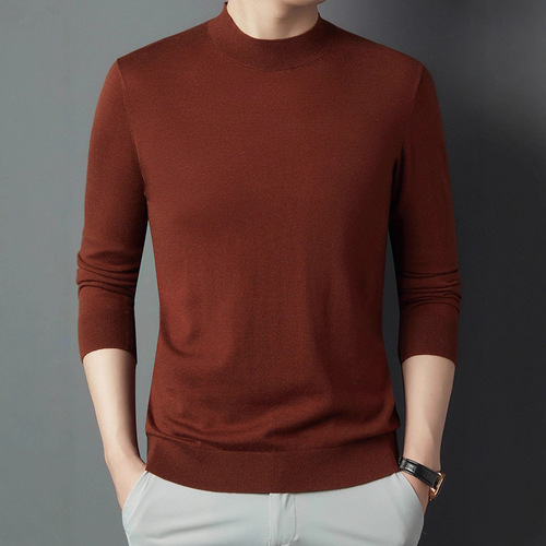 Cross-border half-high collar knitted sweater long-sleeved T-shirt men's autumn new mulberry silk cashmere wool base sweater medium blue