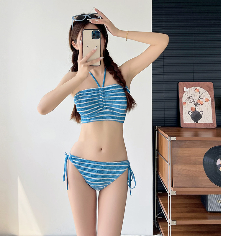 Dam bikini tredelat set med ränder för stranden_voghion.com