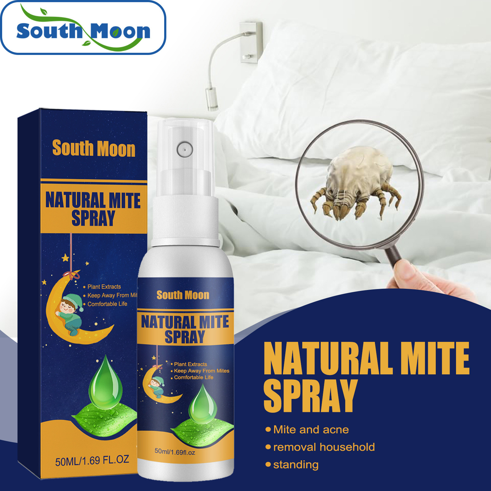 South Moon Dust Mite Killer Spray Household Dust Mite Removal Indoor Environment Bedding Clothing Dust Mite Spray