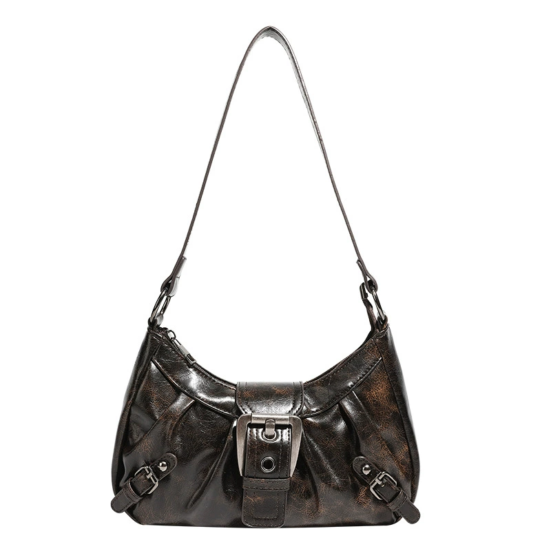 Demi-season Shoulder Bag, Small Underarm One-Shoulder Bag, Punk Style, PU Leather, 17×6.3×10.1 cm