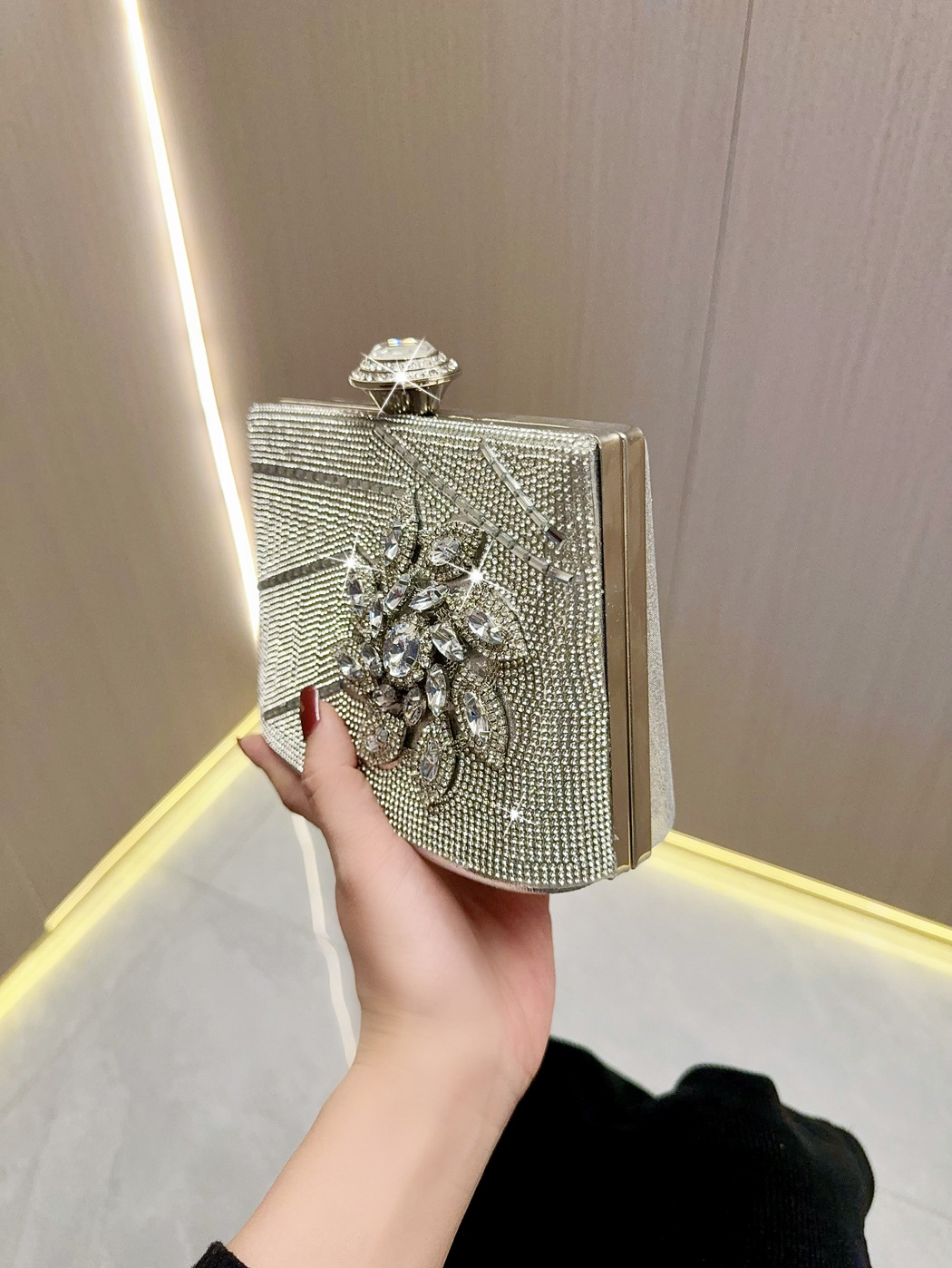 Silver Polyester Solid Color Square Evening Bags display picture 3