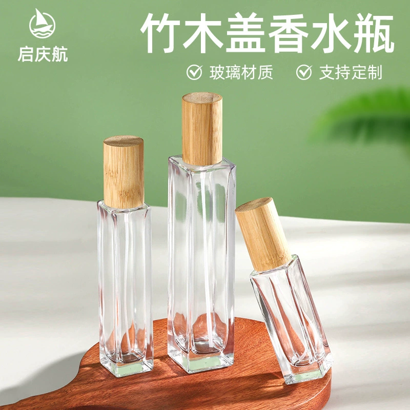 30ml стеклянная бутылка духов квадратный винт пресс-спрей пустая бутылка бамбуковая деревянная крышка парфюмерная бутылка спот оптом