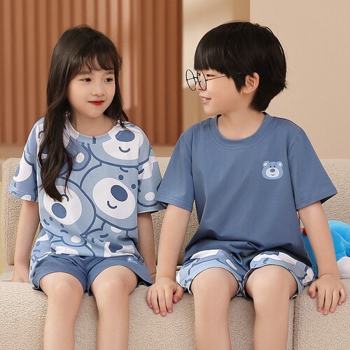 Children's Summer Pajamas for Boys and Girls, Pure Cotton, Korean Style, Thin Short-Sleeve Shorts, Baby Cartoon Home Clothes