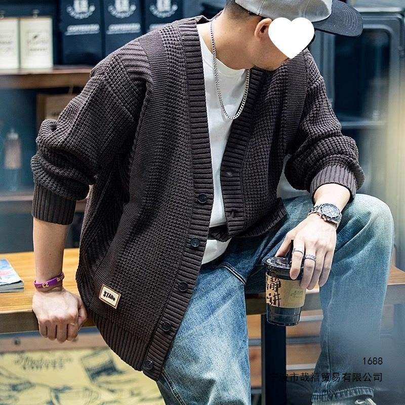 2026 Spring New Trendy Retro Knitted Cardigan Chunky Knit Sweater Men's Loose Fit Versatile Trendy INS Style Wool Sweater Jacket