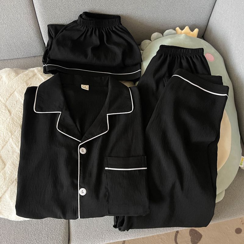 Large Size 100% Pure Cotton Gauze Pajamas Men's Three-Piece Set Short-Sleeved Spring and Autumn Thin Style Can Be Worn Outside in Summer Home Wear