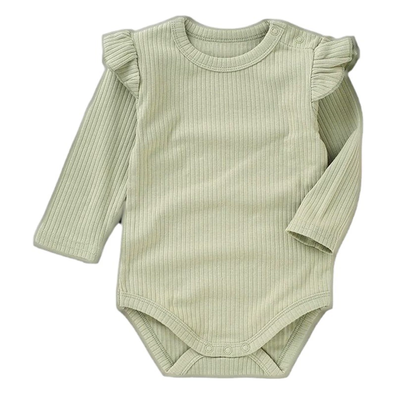 Детский комбинезон с рюшами в стиле INS, из органического хлопка, вязаный ползунок, из органической хлопковой ребристой ткани, цельный комбинезон для малышей.
