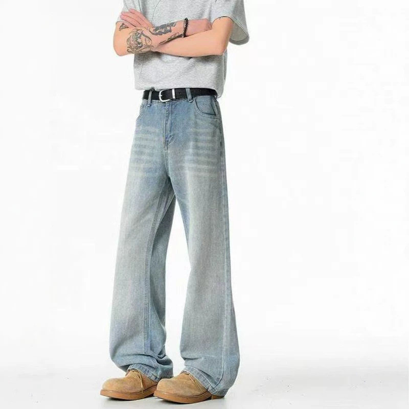 American retro distressed bear 3D print straight-leg jeans for men and women, loose wide-leg pants, 2026 new model American retro distressed bear 3D print straight-leg jeans for men and women, loose wide-leg pants, 2026 new model