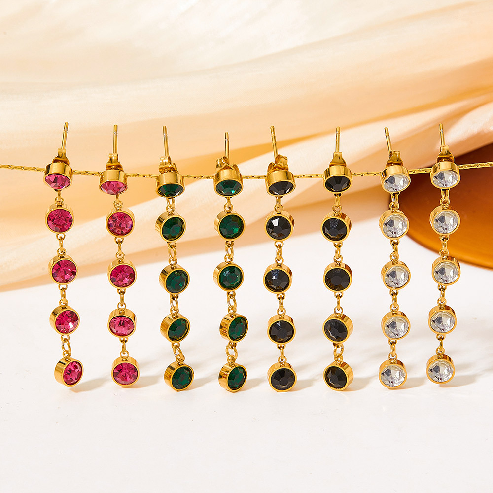 Zircon Inlay Material Drop Earrings Classification 1 Pair Quantity Casual Occasion PVD Coated Real Gold Plated Round Stainless Steel British Style Waterproof Non Tarnish Drop Earrings