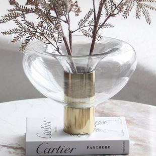 Metal Art Glass Dried Flower Vase Decorative Ornaments Model Room Hotel Exhibition Hall Custom Large Diameter Vase Jewelry