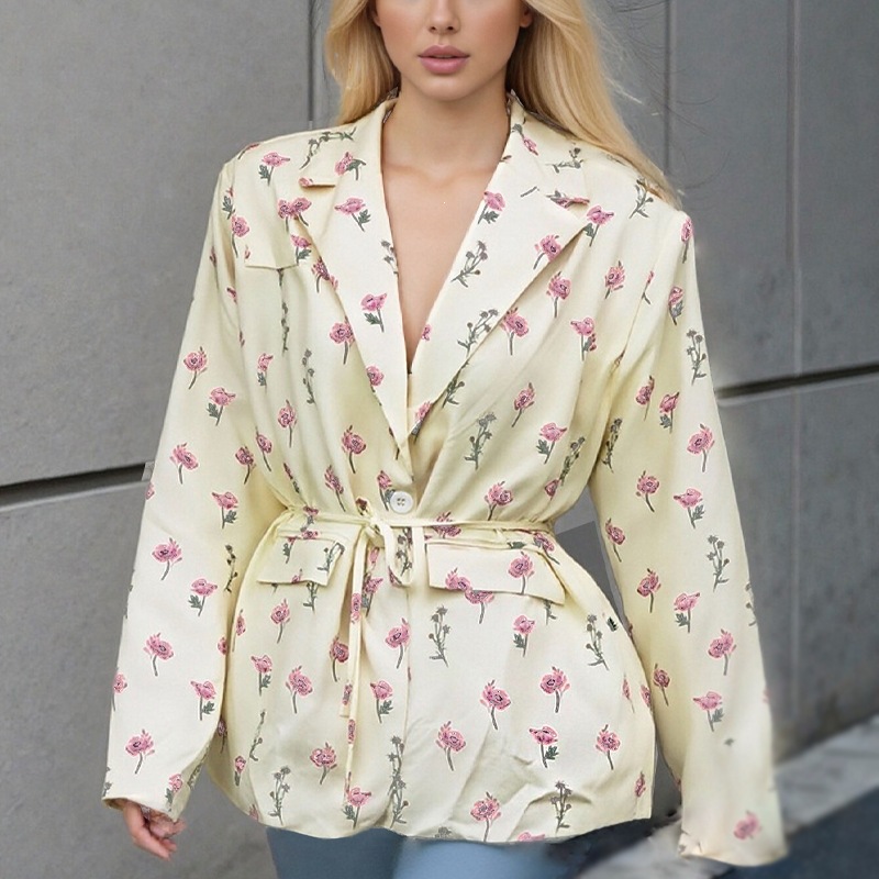 2026 nuevo verano de ropa de mujer Europa y América comercio exterior ropa de mujer elegante viaje de color sólido lazos trajes de cuello chaqueta de verano