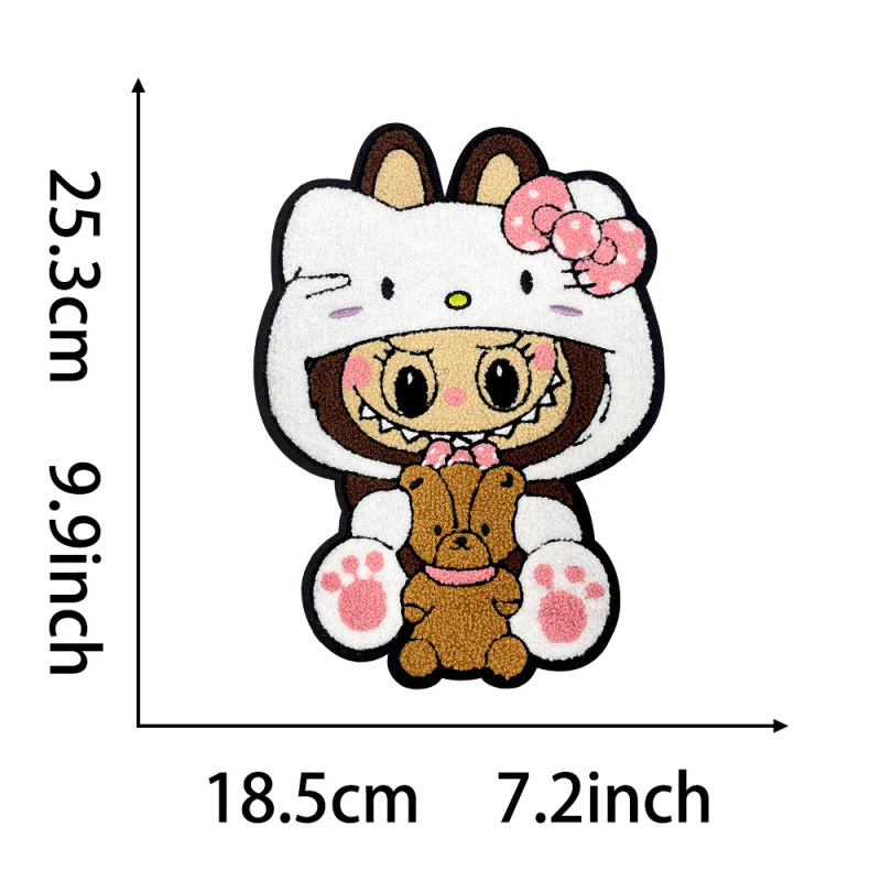 可爱labb搞怪刺绣布贴 Kitty 帽造型 抱小熊卡通补丁贴|undefined