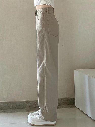 High-waisted slim straight-leg women's loose 2024 spring and autumn new slimming tall stature floor-length pants solid color simple style