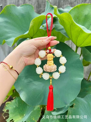 Car hanging, Interior Decoration, Lotus Rearview Mirror - red-single-ring-buddha