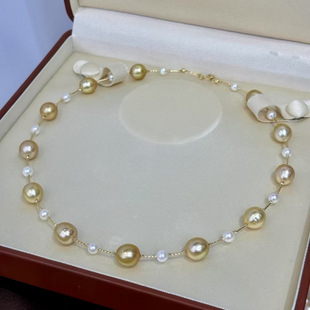 18K Gold Seawater Design Chain 10-11mm Seawater Gold Beads with Flaws