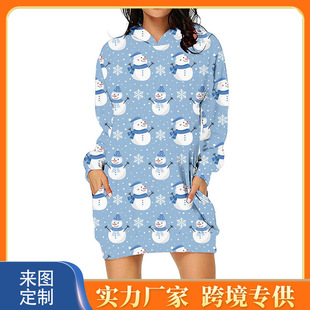 Amazon AliExpress Explosions Sweats European and American Women's Christmas Printed Long Pullover Hooded Sweat Dress