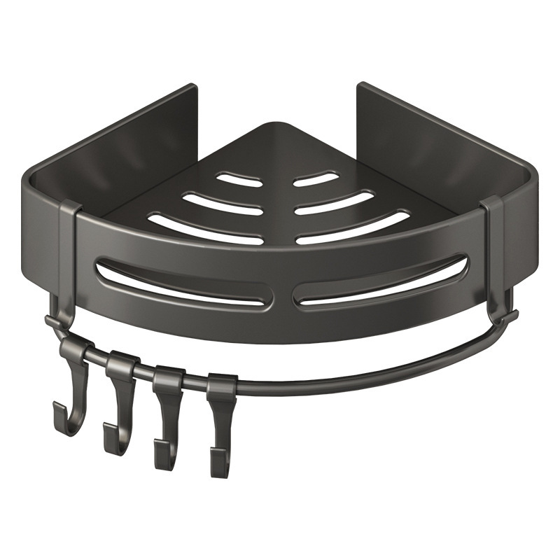 Rack de almacenamiento de baño cesta de triángulo estante de almacenamiento de baño esquina negro engrosado espacio de aluminio libre de perforación estante para colgar en la pared