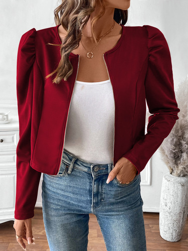 Cross-border European and American women's elegant solid-color lamb leg sleeve thin long-sleeved jacket coat
