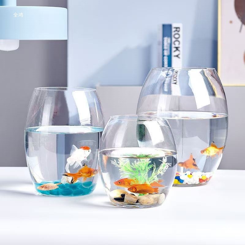 透明なガラスのガチョウの卵水槽デスク水耕栽培ラウンドリビングルーム金魚小さなカメミニデスクトップ小さな水槽|undefined
