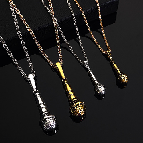New Stereo Microphone Necklace for Men and Women, Punk Hip-Hop Alloy Microphone Pendant Lock Chain, European and American Necklace
