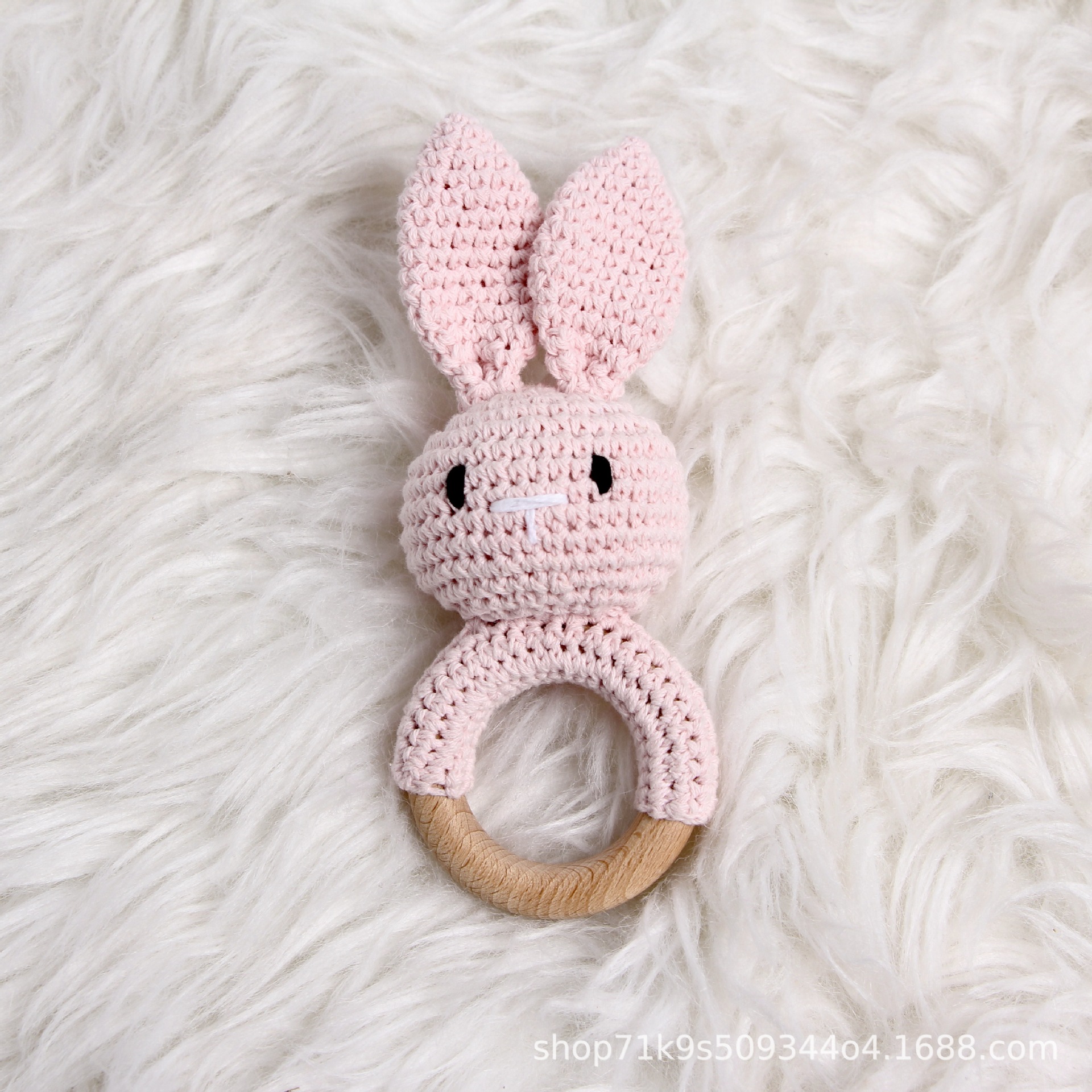 Crochet Rattle Baby Animal Conejo Pascua Crochet Meced Wood Hecho a mano Juguete tranquilizador