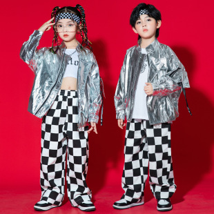 Children's Hip-Hop Fashion Clothing Boys' Hip-Hop Suit Girls' Cool Show Clothing Children's Bright Leather Drum Set Costume