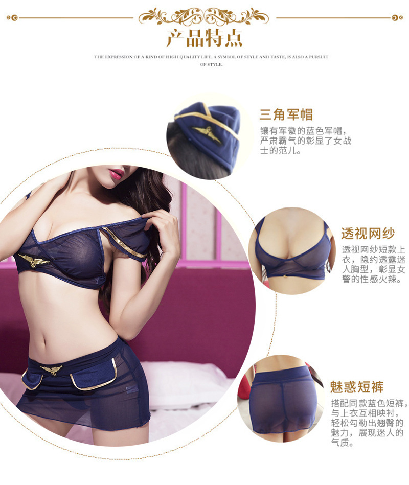 Policewoman Roleplay Lingerie Set, Sheer Mesh Uniform, One Size, Polyester — detail image 3