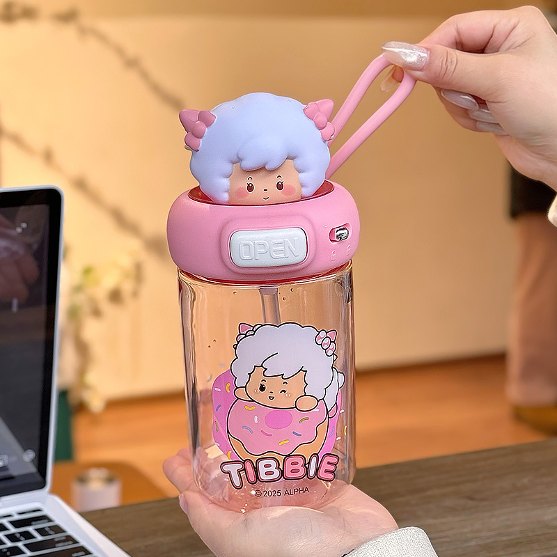 Felicia cabra gris lobo Tritan taza de agua taza de plástico de alto valor facial taza de mano especial para niños y estudiantes escolares
