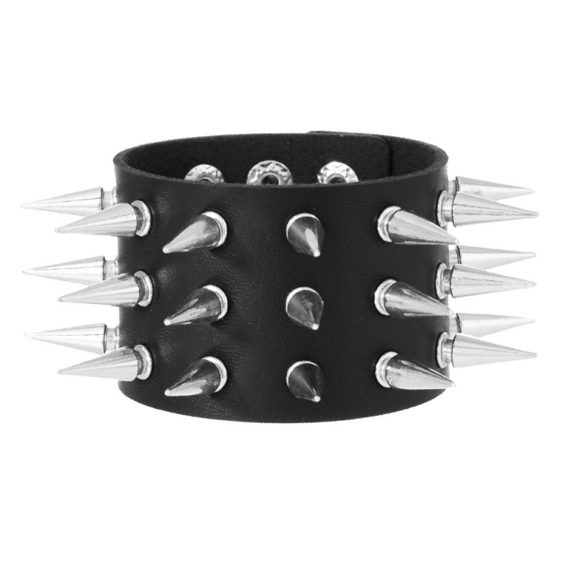 European and American Cross-Border Accessories, New Style Three-Row Spiked Exaggerated Punk Wide Leather Bracelet, Personalized Bar and Motorcycle Accessories European and American Cross-Border Accessories, New Style Three-Row Spiked Exaggerated Punk Wide Leather Bracelet, Personalized Bar and Motorcycle Accessories