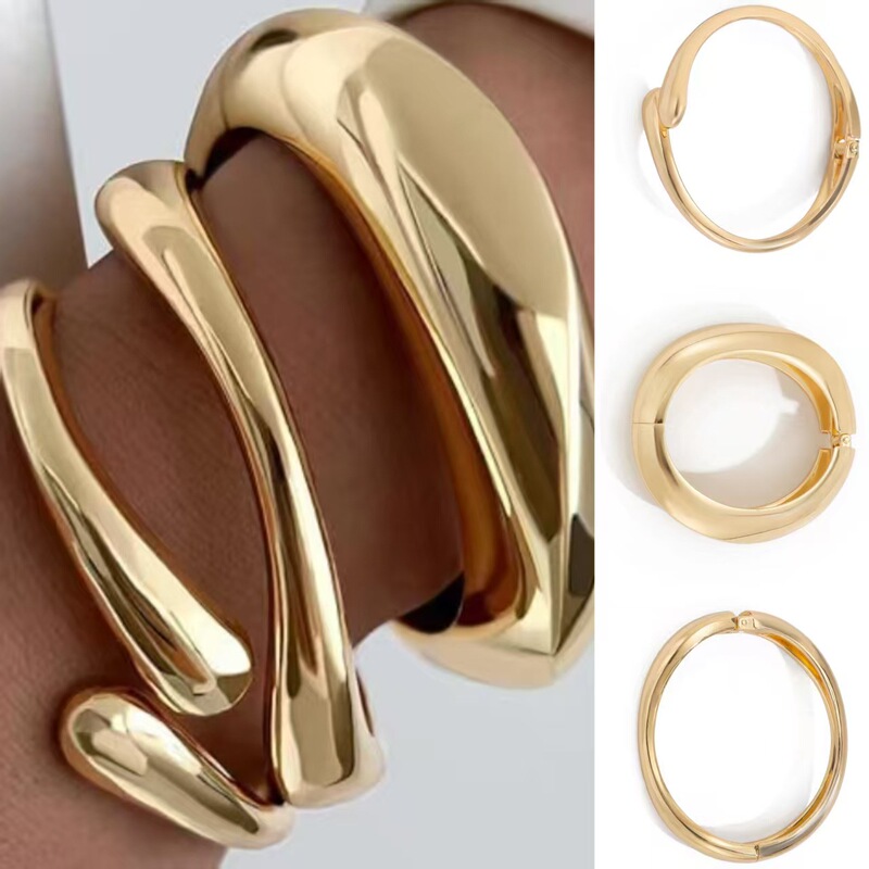 European and American Cross-Border Exaggerated Fashion Trendy Geometric Personality Glossy Wide Bracelet Water Drop Hug Spring Open Bracelet for Women