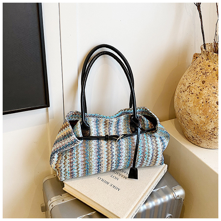 Beach vacation bag 2025 New style trendy and fashionable single-shoulder bag, large-capacity tote bag, hand-woven straw bag undefined
