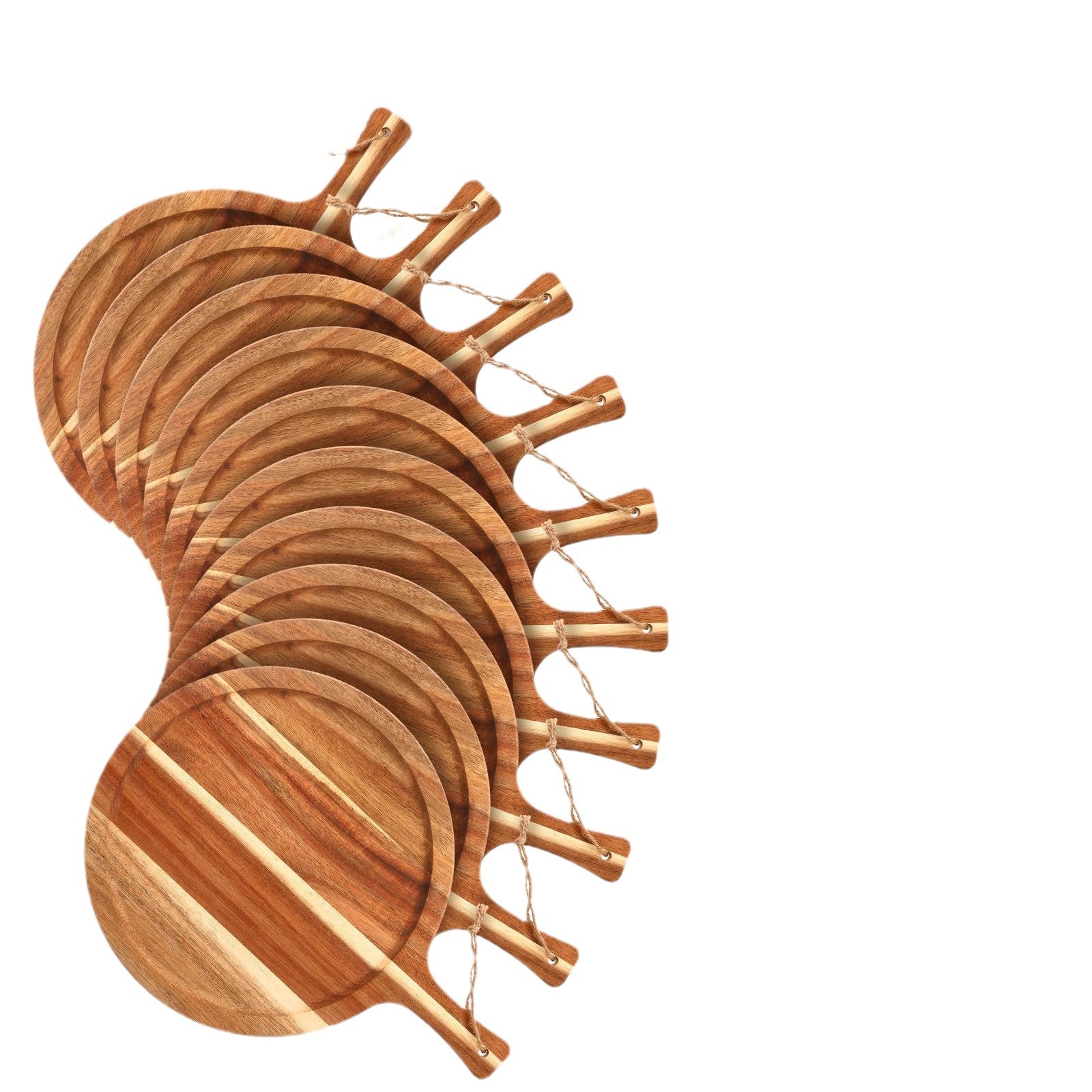 12 piezas de madera de acacia tabla de cortar redonda tabla de cortar con mango tabla de cortar de madera tabla de cortar de cocina bandeja de pizza tabla de paletas de madera