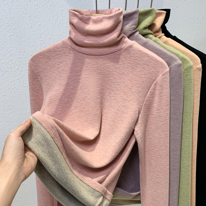 Camisa de cachemira de seda para mujeres 2024 otoño y invierno nuevo estilo delgado y caliente con cuello alto y manga larga temperamento blusa