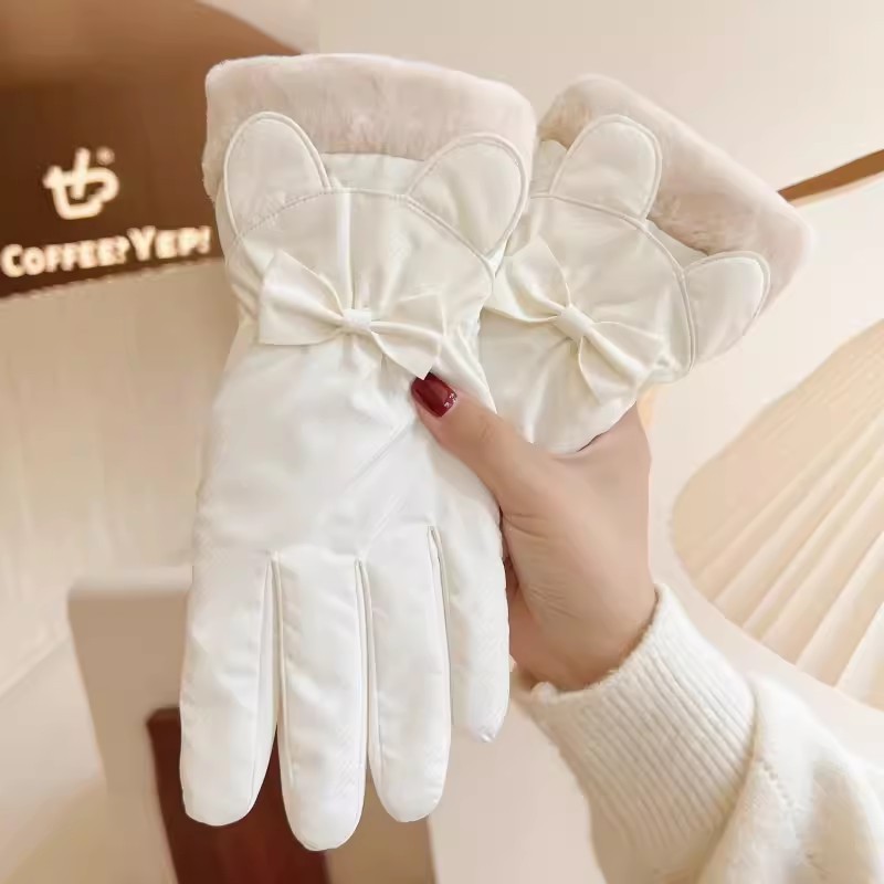 秋冬季觸屏手套23新款女士戶外騎行防水加絨加厚毛口保暖手套女冬