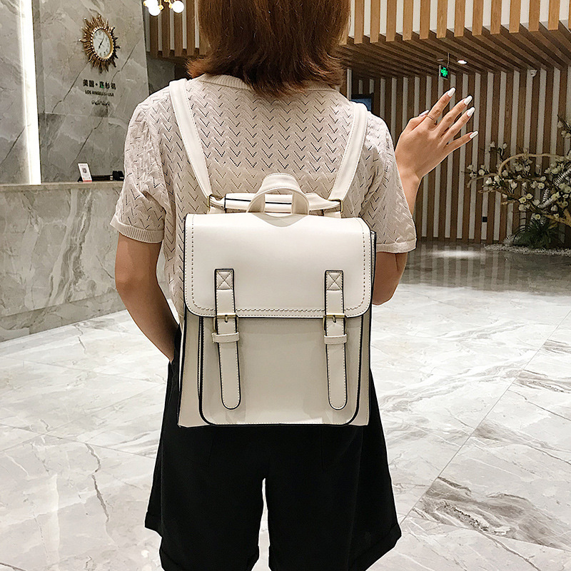 New fashion trend pu leather double backpack casual retro backpack stereotyped student schoolbag ladies backpack_voghion.com