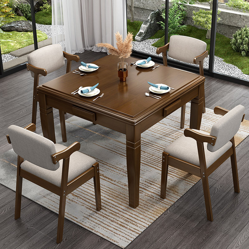 實木手動麻將桌家用老年活動室養老院棋牌胡桃色Z字椅多功能餐桌