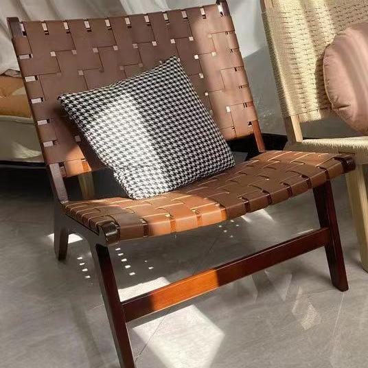 Sillas de madera sólida de cuerda trenzada sillas de balcón nórdicas sillas de ocio estilo japonés sillas de silla de casa pequeña silla de respaldo perezosa