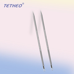 Single-use acne needle with ultra-sharp, fine, and extra-hard double-ended stainless steel design—silver-colored pimple-picking tool with a pressure ring.
