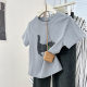 Grey Cat Shoulder Short-sleeved T-shirt Women's Summer 2024 New Hot Style Small Slim-fit Short T-shirt Top