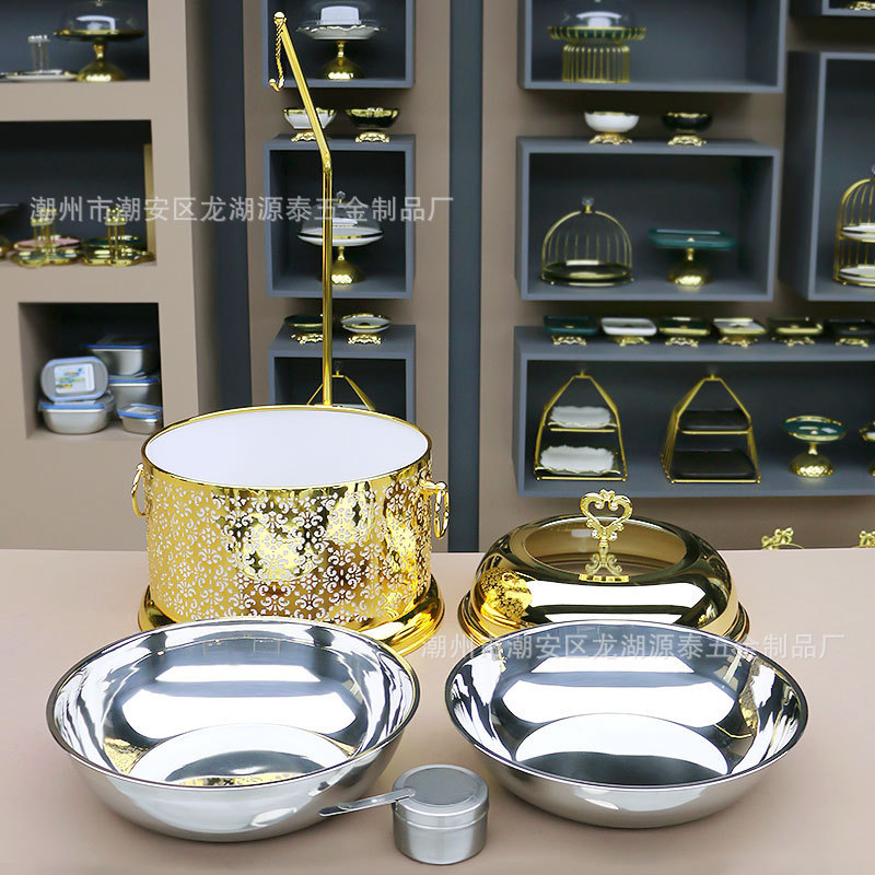 新款跨境不锈钢金色吊挂餐炉酒店自助餐炉 hanging chafing dish|undefined