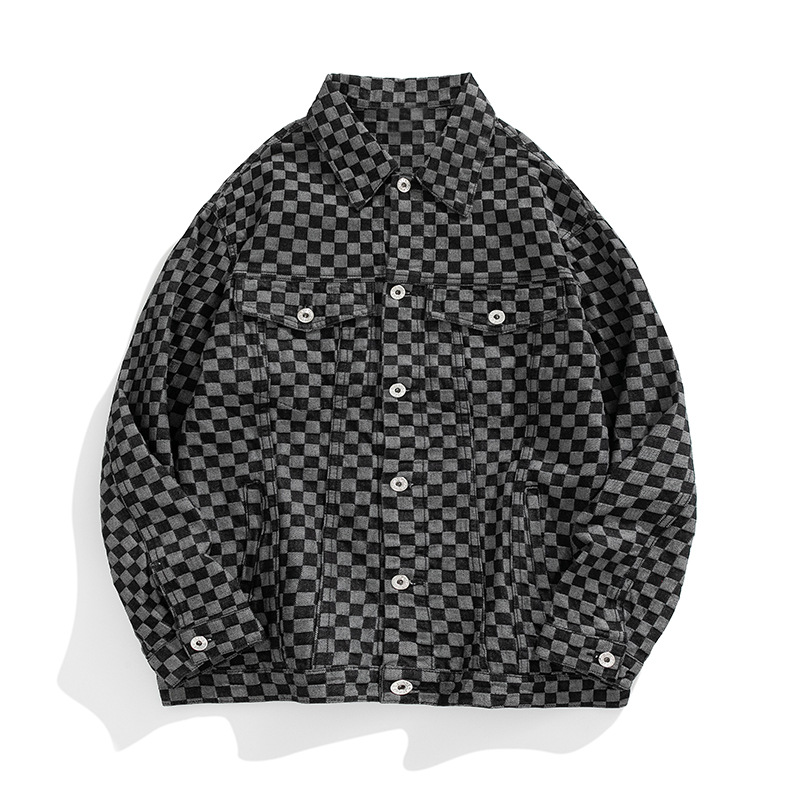 Men's Clothing spring and autumn denim plaid hooded jackets_voghion.com