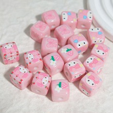 方塊串珠可愛兔花朵蝴蝶結DIY手工散珠印花飾品奶乖巧粉色手機鏈