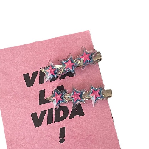 Y2K Millennial Sweet Cool Girl Fine Glitter Atmosphere Star Hairpin Side Bangs One-word Duckbill Side Clip Hair Accessories