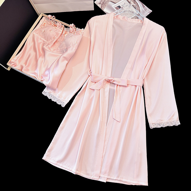 Sexy Tube Top High-End Pajamas for Women, Ice Silk Thin Style with Breast Pads, Lace Suspender Skirt, Home Wear Two-Piece Set