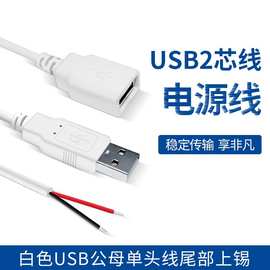 白色USB公头数据线 单头usb 2A电源线 2芯充电线 USB公母头线