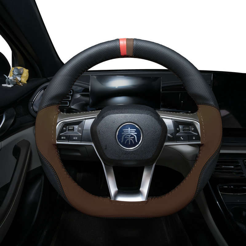 Universal three-spoke steering wheel cover for new energy vehicles, available in 11 colors, thin leather handlebar cover, hand-stitched genuine leather handlebar cover