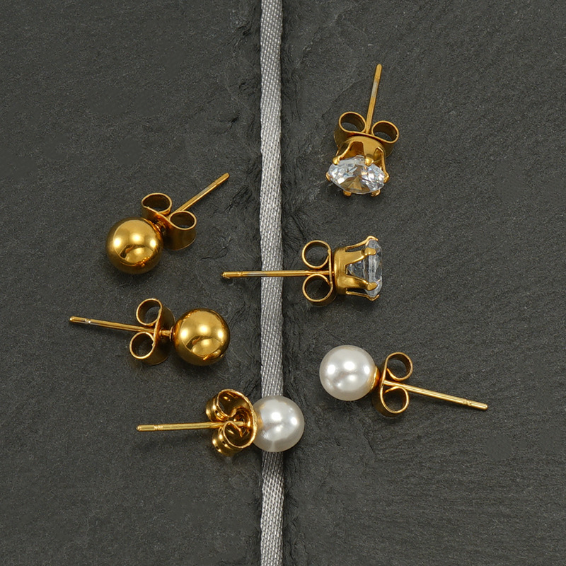304 Stainless Steel Material Geometric Pattern 1 Pair Classic Style Geometric Plating 304 Stainless Steel Zircon Ear Studs