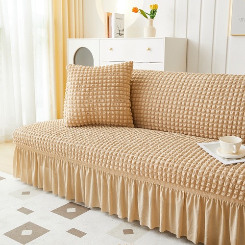 Seersucker elastic all-inclusive sofa bed cover for all seasons solid color simple armless sofa cover non-slip and anti-cat scratch
