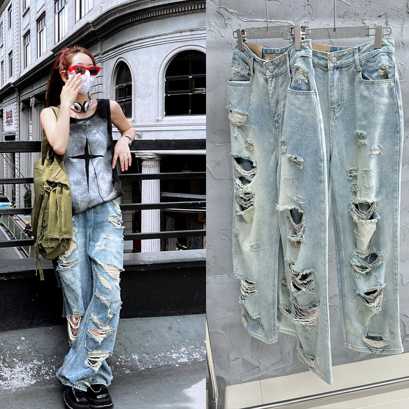 Retro summer light and thin blue trousers